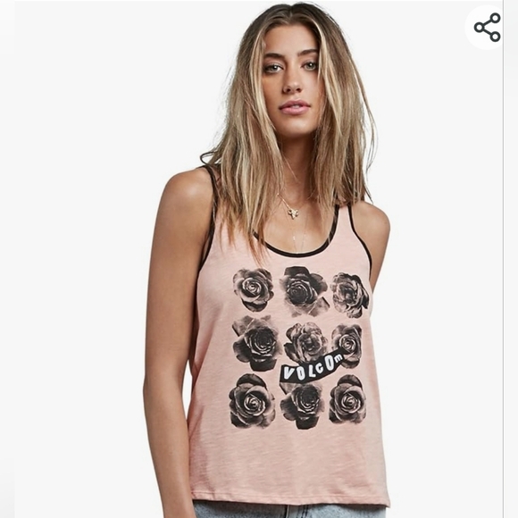 Brand new!! NWT Volcom pink & black Cosmic Clash graphic tank top size large - Picture 2 of 7